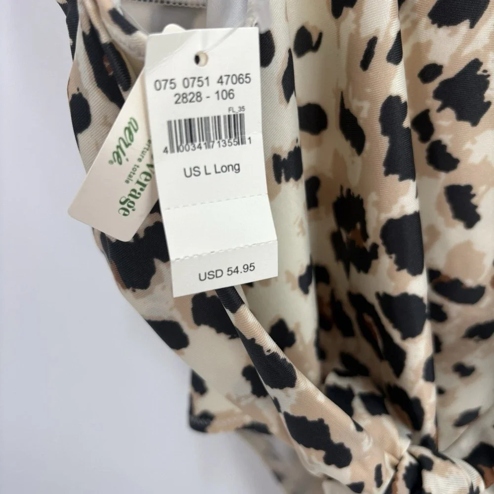 NEW Aerie Womans One Piece Swim Suit Leapord Print Deep V Plunge Size Large Long